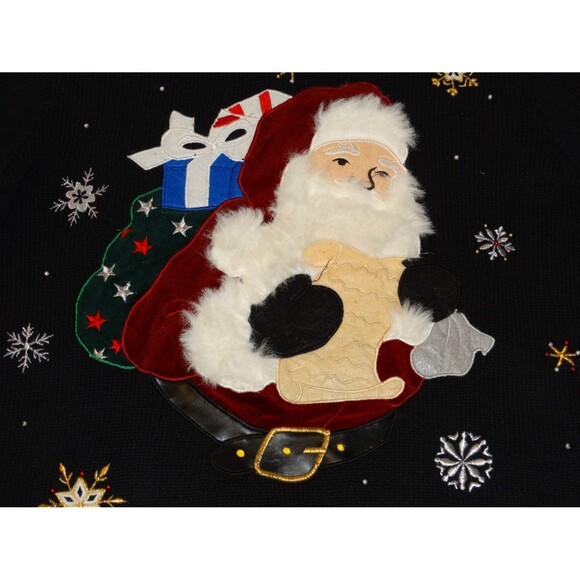 Vtg Design Originals Fuzzy Santa Christmas Cardigan "Ugly" Holiday Sweater - Picture 5 of 5